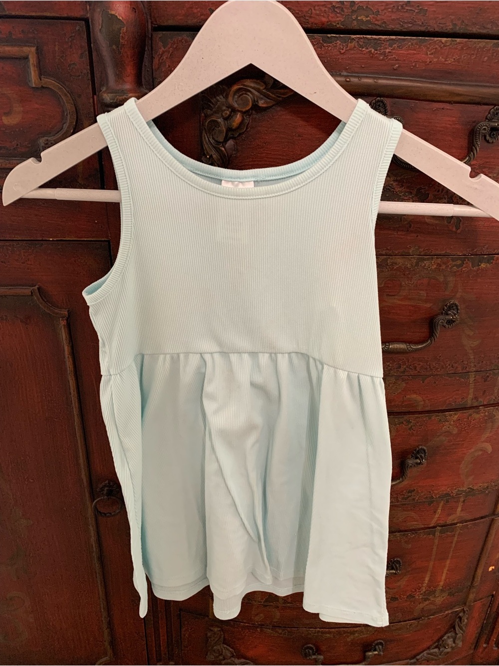 Girls Light Aqua Ribbed Tank Top with Gathered Skirt